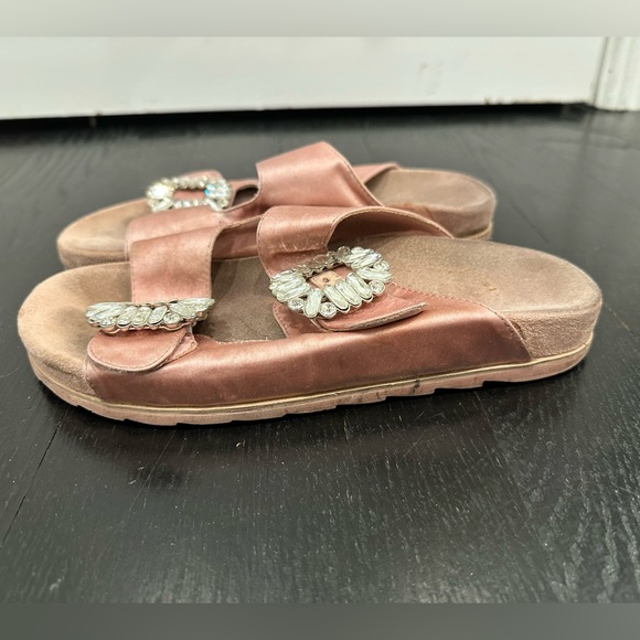 Sandal Buckle Rhinestone Inspired Flat Open Toe Strap Slide Slipper - Picture 5 of 8